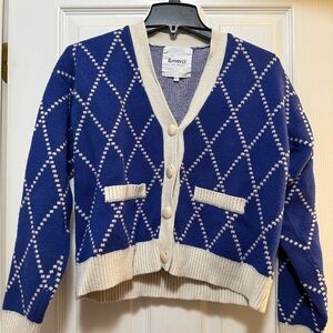 8merci Blue and Cream Diamond Cardigan